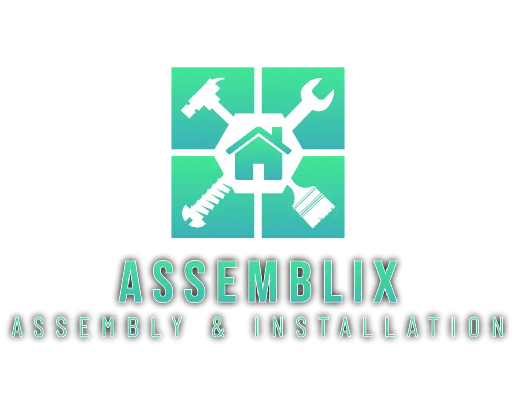 Assemblix Assembly & Installation logo — green tool badge with hammer, wrench, screw and paint brush around a house