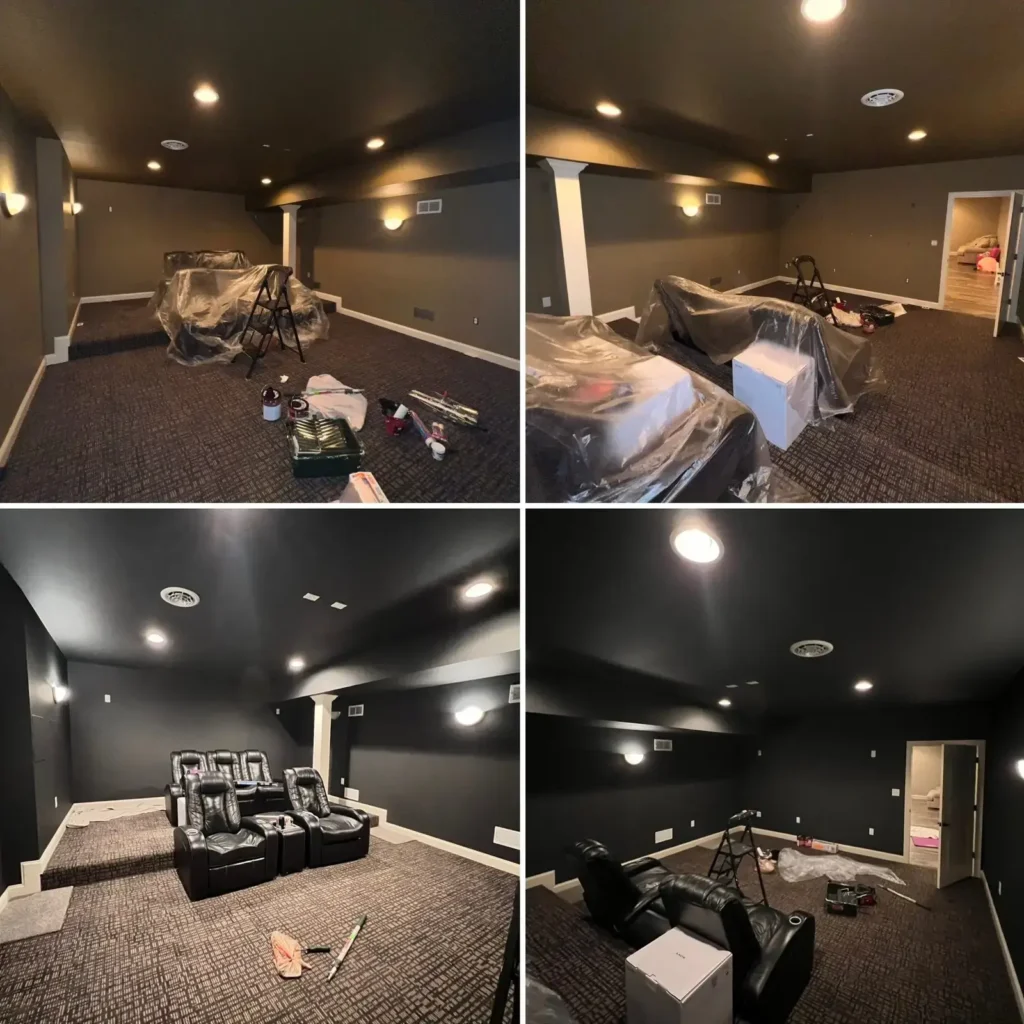 Home theater room painted dark